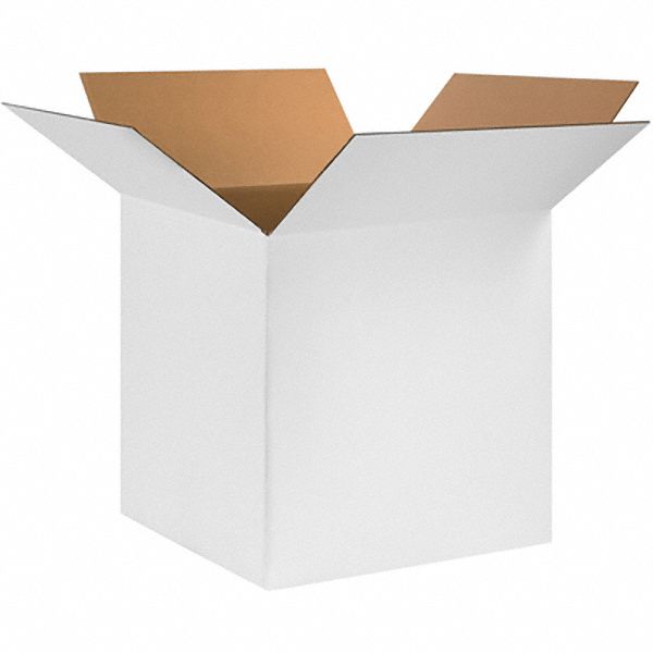 Shipping Box: 24 in Inside Lg, 24 in Inside Wd, 24 in Inside Ht, 32 ECT - Cube/White, Single Wall
