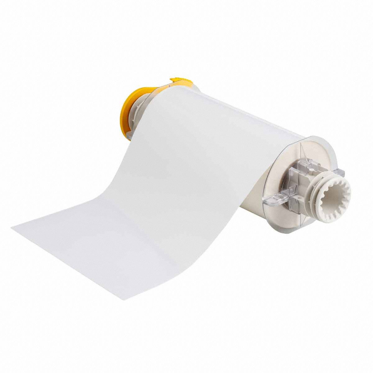 Continuous Label Stock: 7 in x 50 ft, Polyester, White (Gloss), Indoor/Outdoor