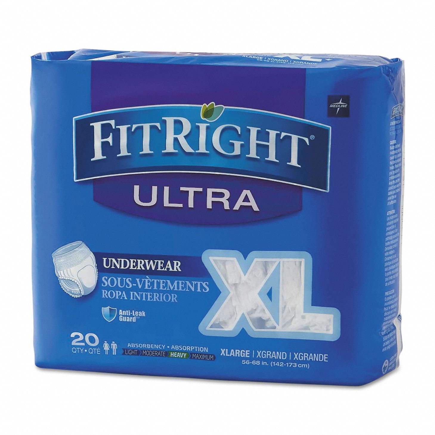 Incontinence Underwear: Regular, Sensisoft Fabric, White, 40 Max Pant Size, 20 PK