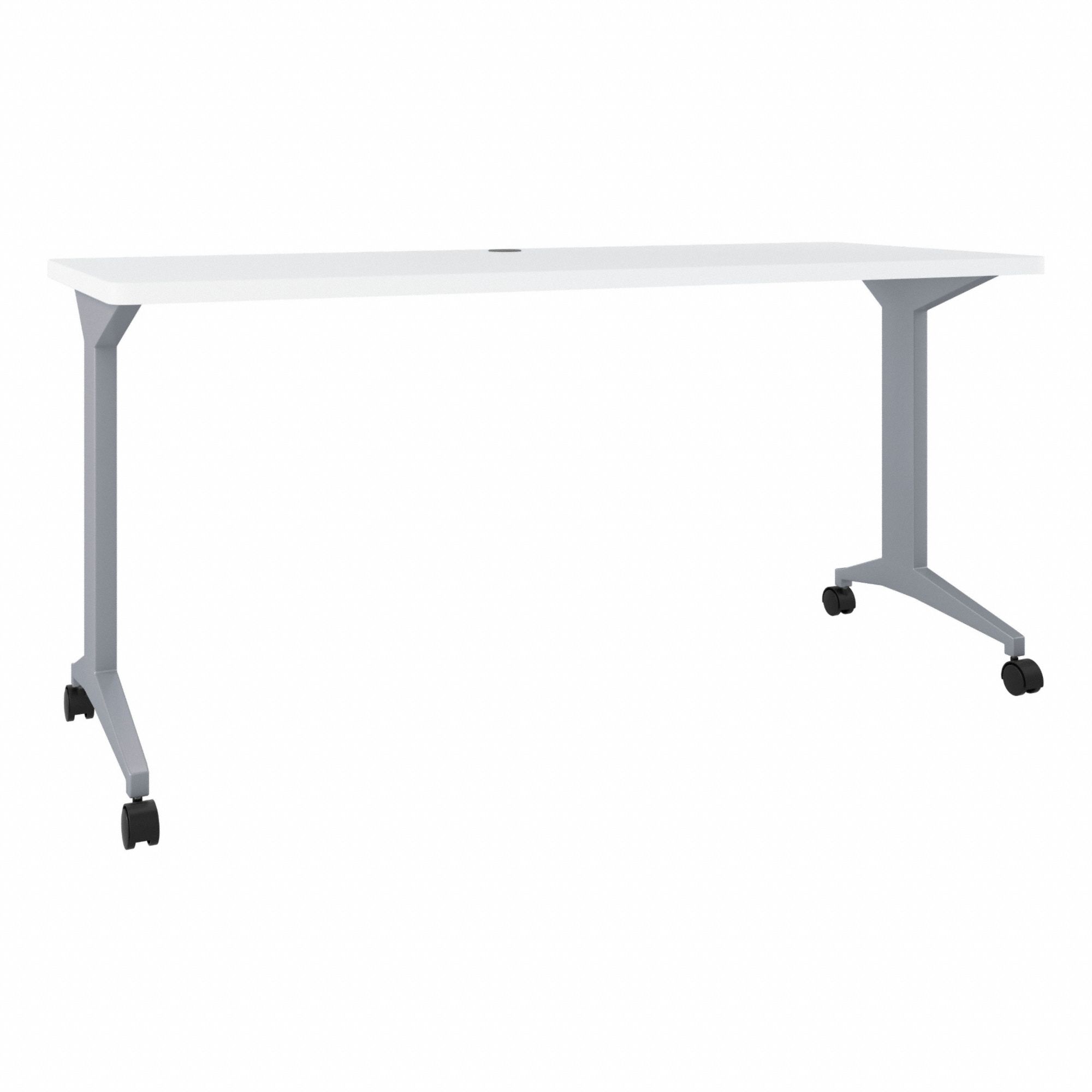 Computer Desk: Melamine Laminate/Particleboard, White, 0 Pedestals, 0 Drawers, Silver Frame