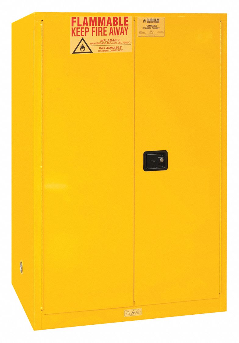 FLAMMABLES SAFETY CABINET, STANDARD, 90 GALLON, 43 X 34 X 65 IN, YELLOW, MANUAL CLOSE