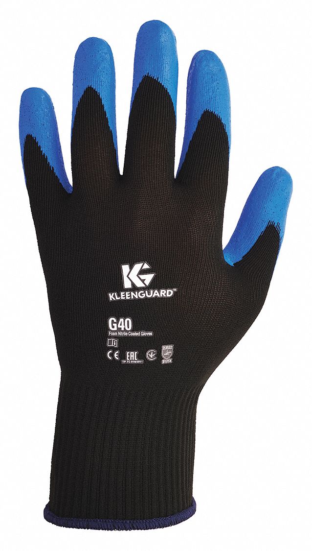 Coated Gloves: L ( 9 ), Smooth, Foam Nitrile, Palm, Dipped, ANSI Abrasion Level 3, 12 PK