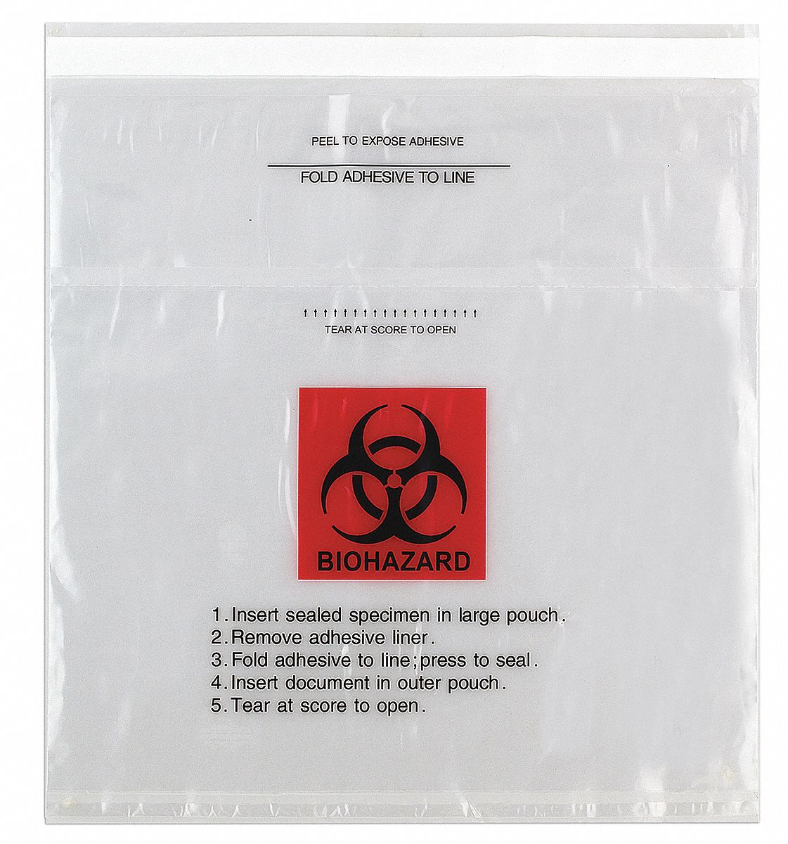 Specimen Transfer Bag: LDPE, Biohazard, 1.75 mil Thick, Clear, 10 in Overall Ht, 59-93, 1, 000 PK