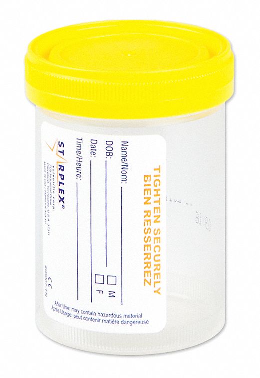 Specimen Container: 4 fl oz Capacity - oz, 120 mL Capacity - mL, Yellow