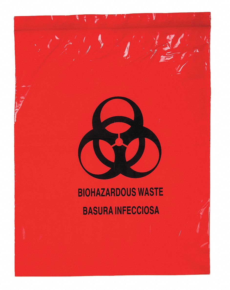 Specimen Transfer Bag: LDPE, Biohazard, 1.75 mil Thick, Red, 15 in Overall Ht, Non-Sterile, 500 PK