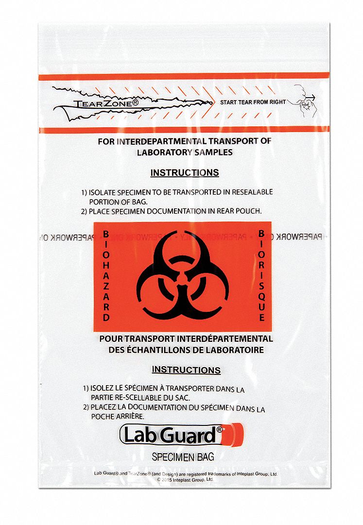 LDPE Biohazard Specimen Transfer Bag 246A52 48 97 Grainger