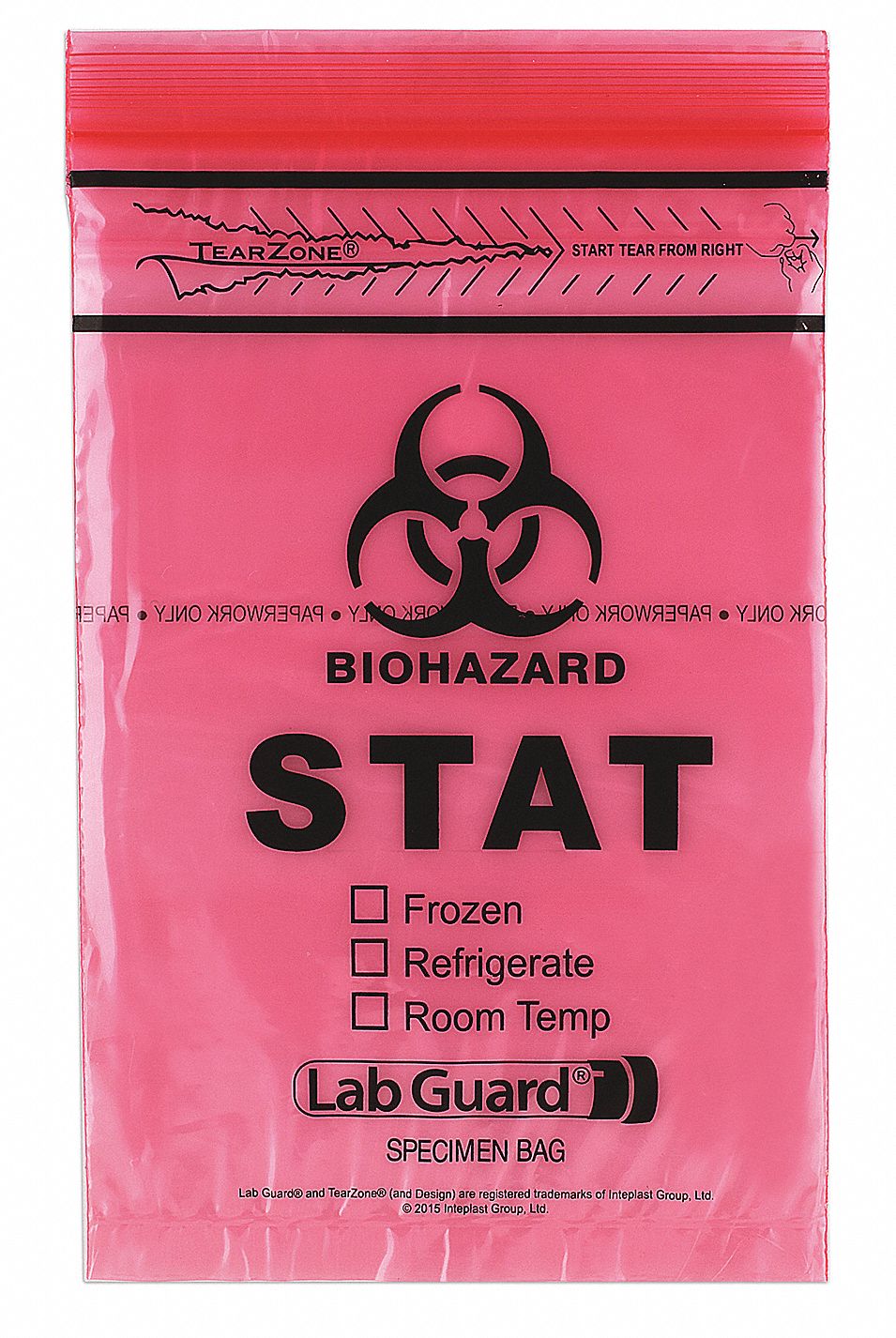 Specimen Transfer Bag: LDPE, Biohazard, 1.75 mil Thick, Red, 9 in Overall Ht, Non-Sterile, 1, 000 PK