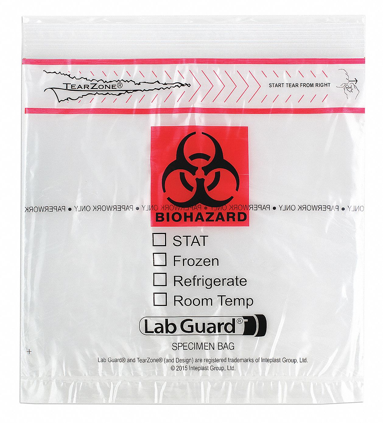 Specimen Transfer Bag: LDPE, Biohazard, 1.75 mil Thick, Clear, 8 in Overall Ht, 49-95, 1, 000 PK