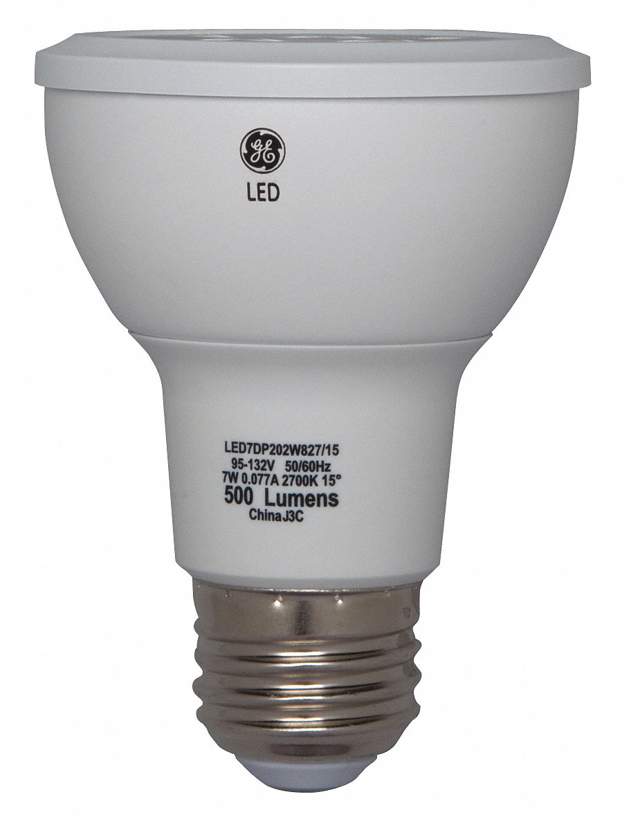 LED BULB, 500 LM, 7W, 120V, 2,700K COLOUR TEMP, WHITE LIGHT, 3½ IN L, MEDIUM SCREW (E26), PAR20