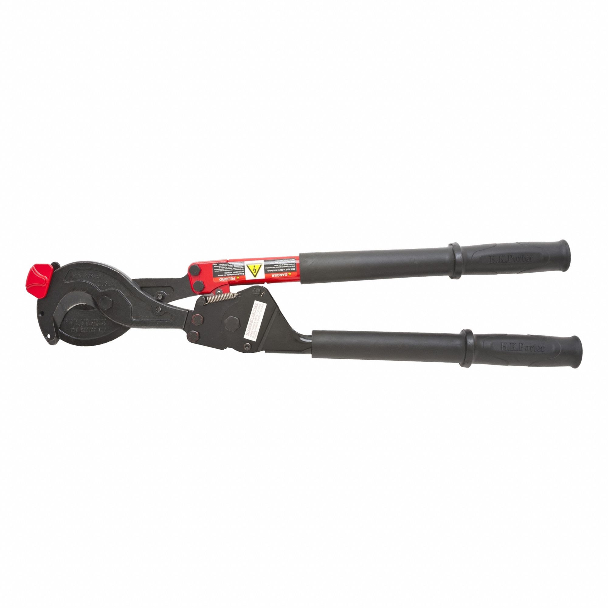 CRESCENT H.K. PORTER Cable Cutter: Steel Handle, Ratcheting/Shear, For 2 in Max Dia Data Cable (MPN 8690FSK). Key specifications — attr324789: CRESCENT H.K. PORTER; attr308384: Ratcheting; attr308389: Steel; attr308391: 2".