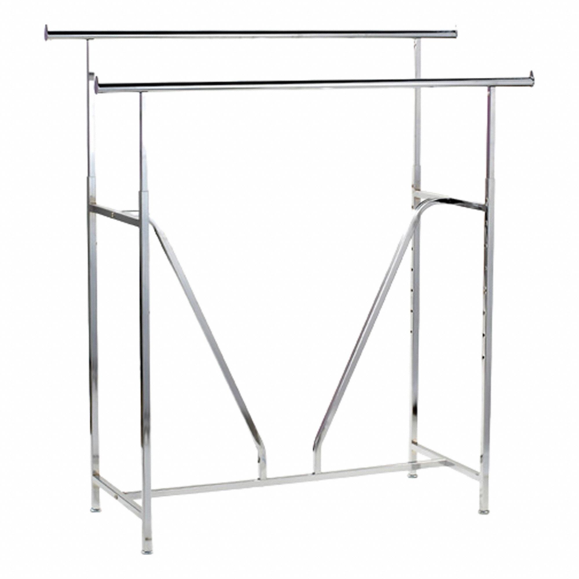 Retail Apparel Rack: Double Rack, 72 in Overall Ht, 60 in Overall Lg, 22 in Overall Dp, Silver