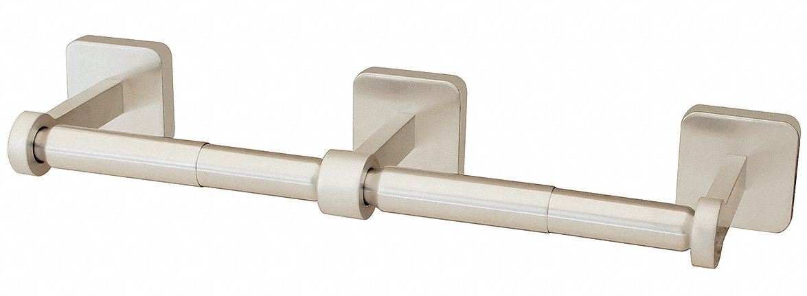 Toilet Paper Holder: Std Core, Horizontal Double Roll, Triple Post Holder, Metal, Brushed
