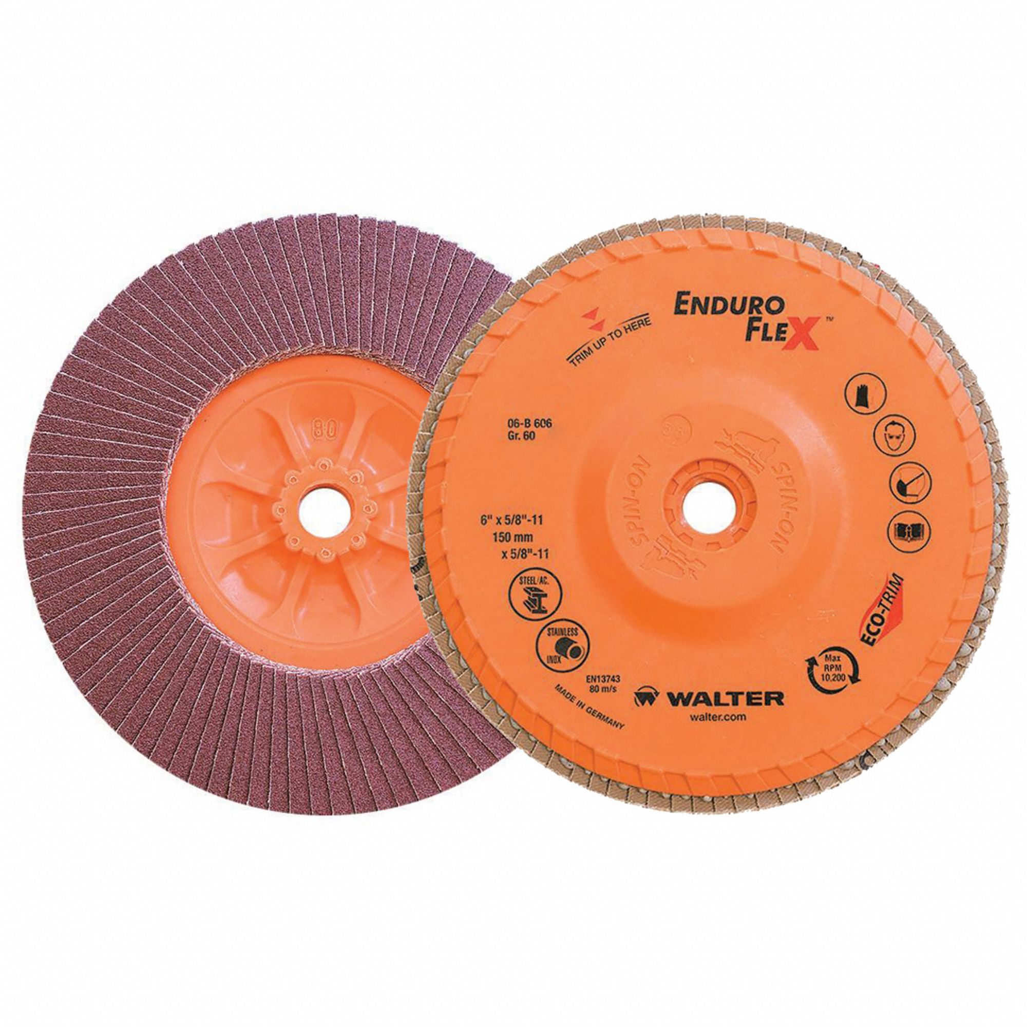 Flap Disc: Type 27, 6" x 5/8"-11, Zirconia Alumina, 60 Grit, Eco-Trim Bk