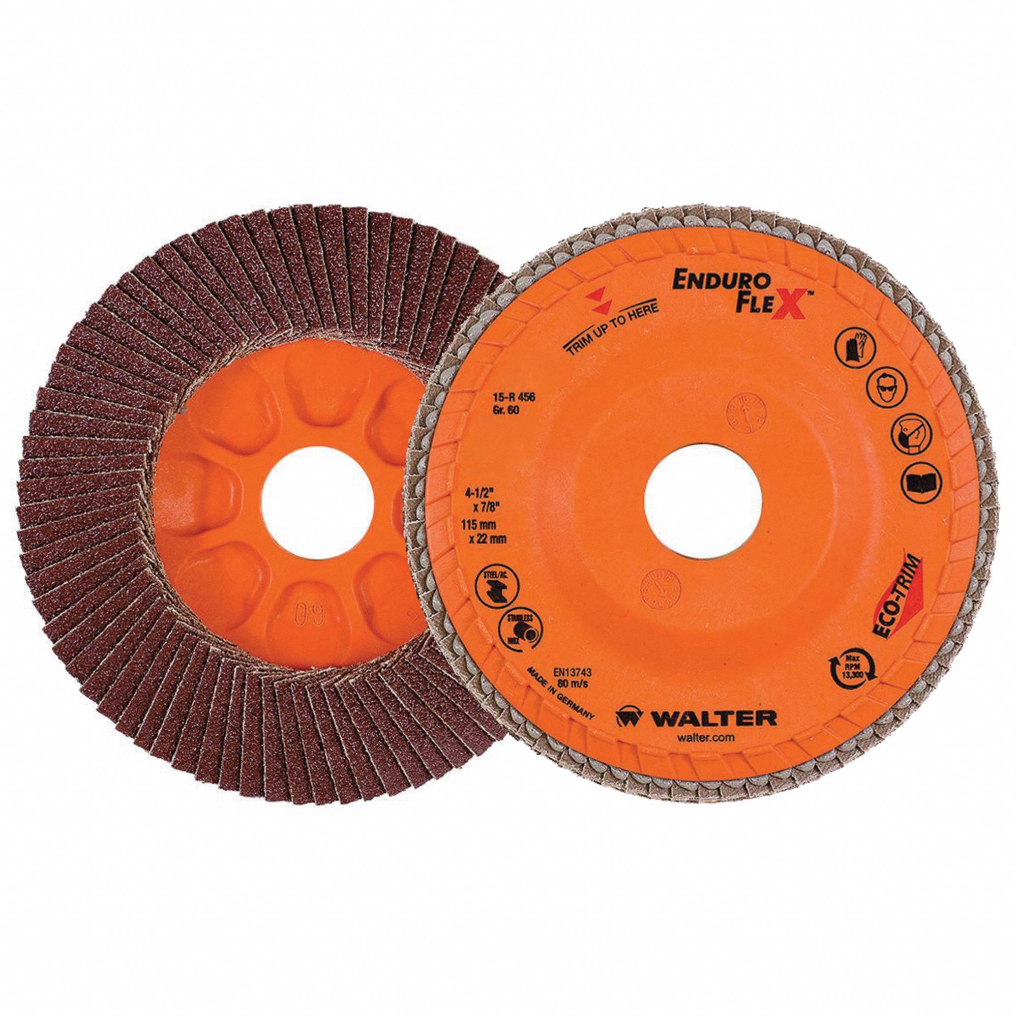 Flap Disc: Type 27, 4-1/2" x 7/8", Zirconia Alumina, 60 Grit