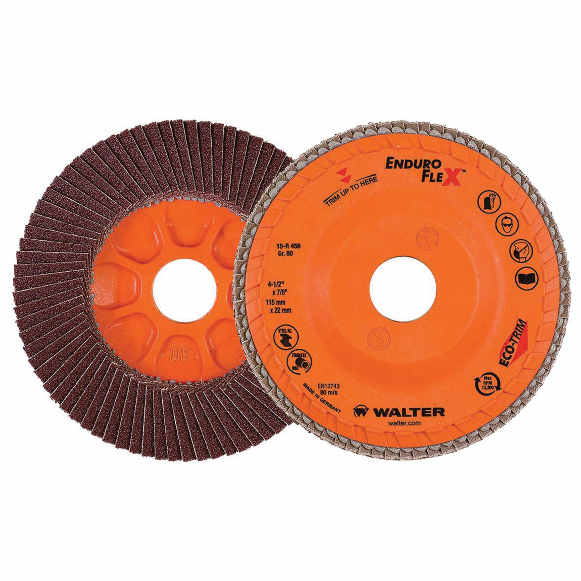 Flap Disc: Type 27, 4-1/2" x 7/8", Zirconia Alumina, 80 Grit
