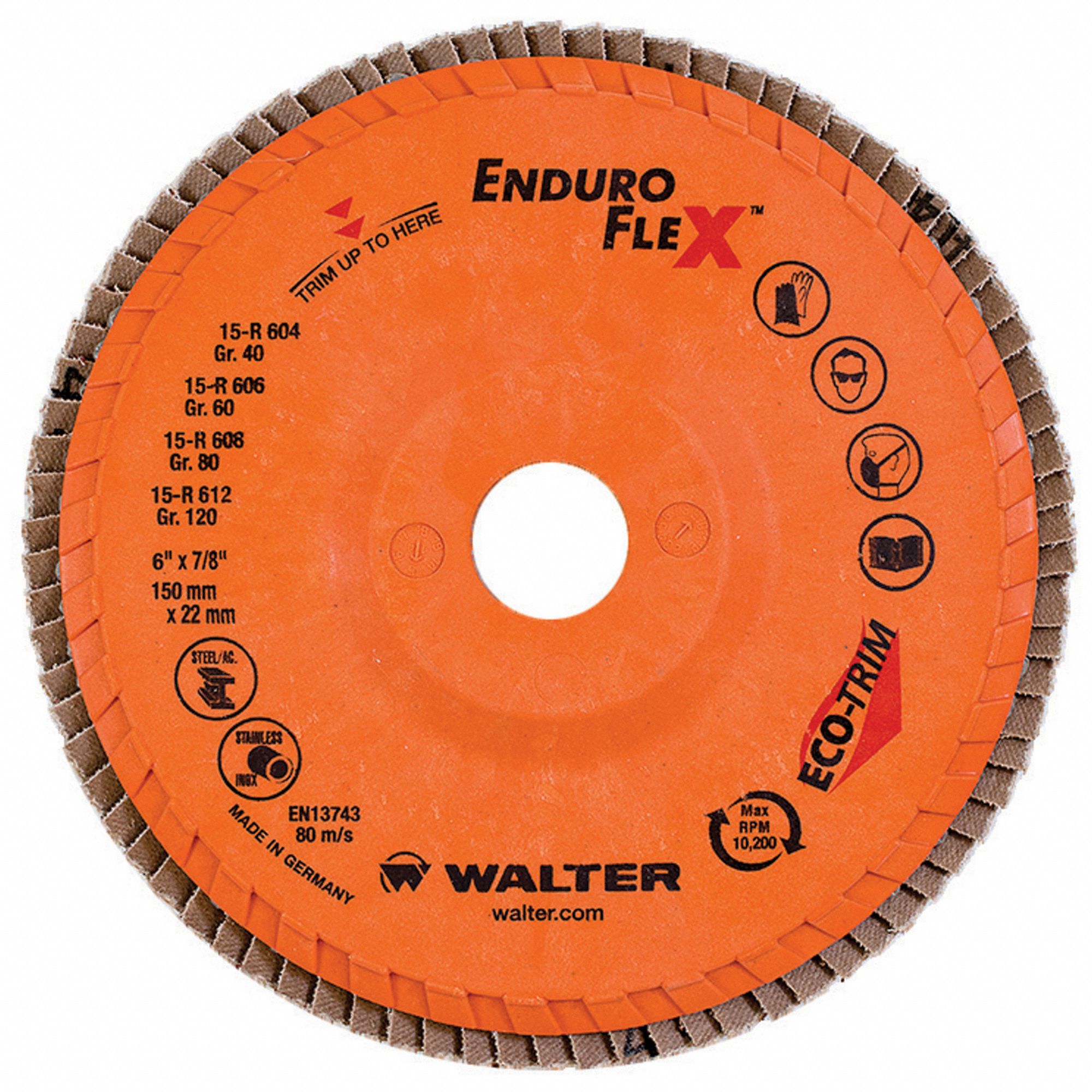 Fiber Disc, 6 in Dia, 7/8in Arbor, 80 Grit