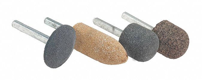 MOUNTED POINT, FOR TOOL STEEL, A-38, A60 GRIT, 34500 RPM, 1 X 1 IN, SHAFT 1/4 IN
