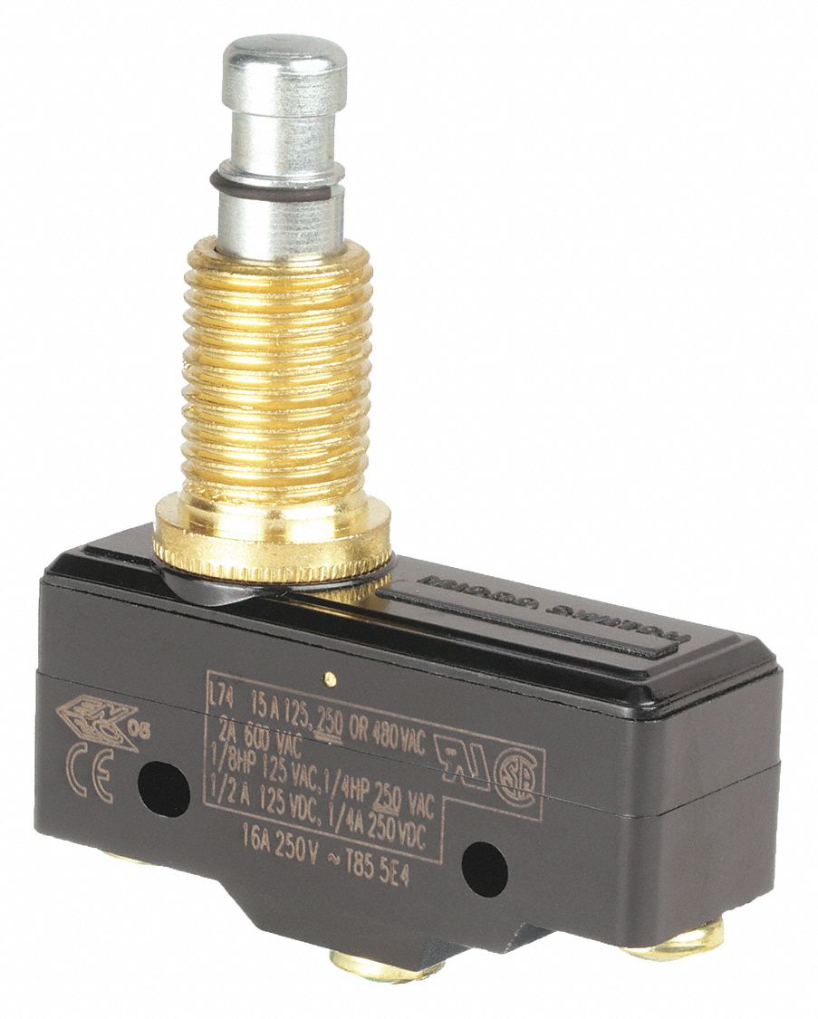 Snap Action Switch: Plunger Actuator, 1NO/1NC, Screw
