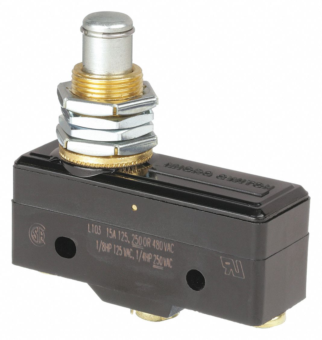 Snap Action Switch: Plunger Actuator, 1NO/1NC, Screw