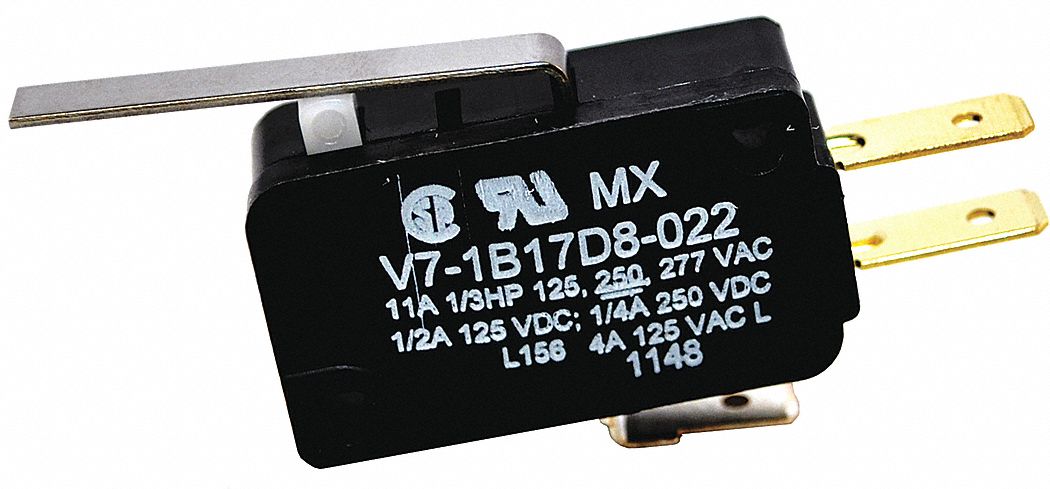 Miniature Snap Action Switch: Roller Lever Actuator, 1NO/1NC, Quick Connect