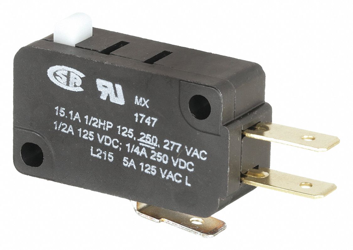 Miniature Snap Action Switch: Plunger Actuator, 1NO/1NC, Quick Connect
