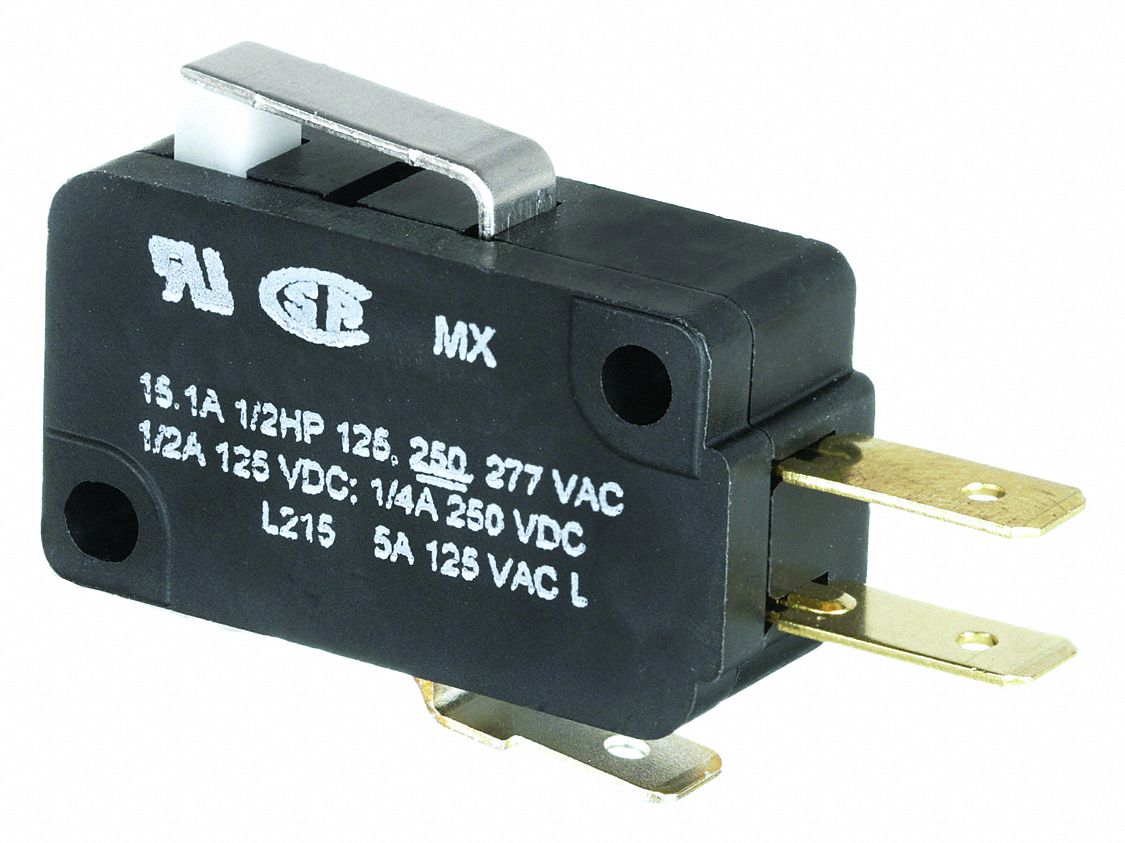 Miniature Snap Action Switch: Roller Lever Actuator, 1NO/1NC, Quick Connect