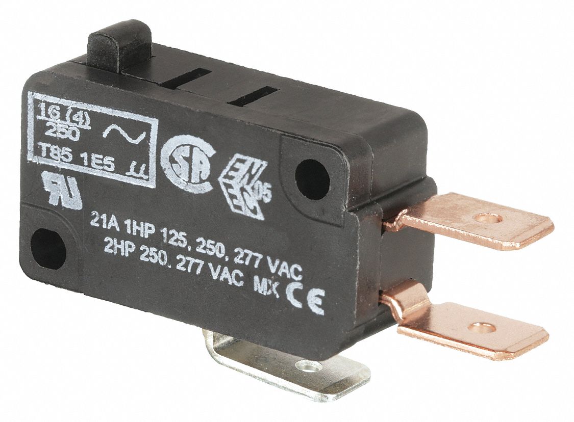 Miniature Snap Action Switch: Plunger Actuator, 1NO/1NC, Quick Connect