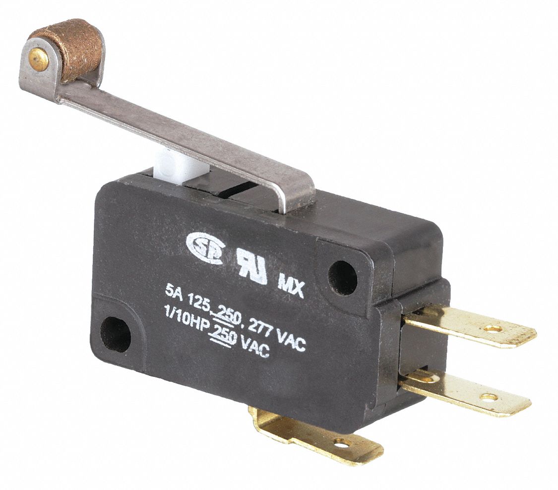 Miniature Snap Action Switch: Roller Lever Actuator, 1NO/1NC, Quick Connect