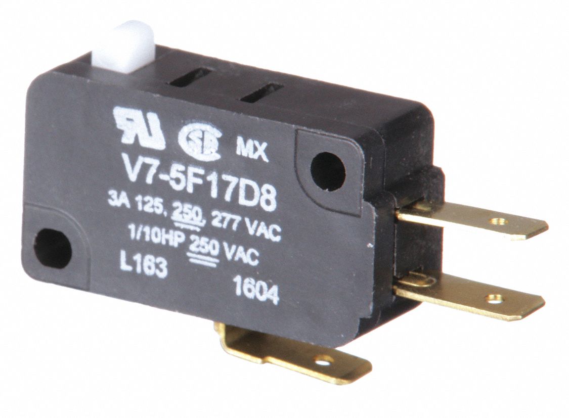 Miniature Snap Action Switch: Plunger Actuator, 1NO/1NC, Quick Connect