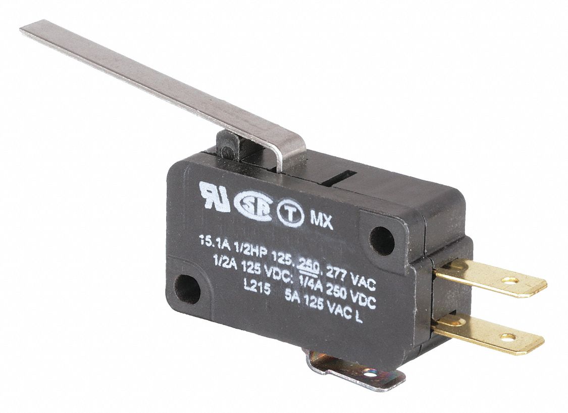 Miniature Snap Action Switch: Lever Actuator, 1NO/1NC, Quick Connect