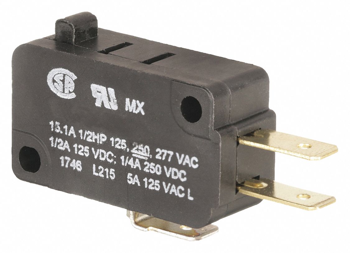 Miniature Snap Action Switch: Plunger Actuator, 1NO/1NC, Quick Connect