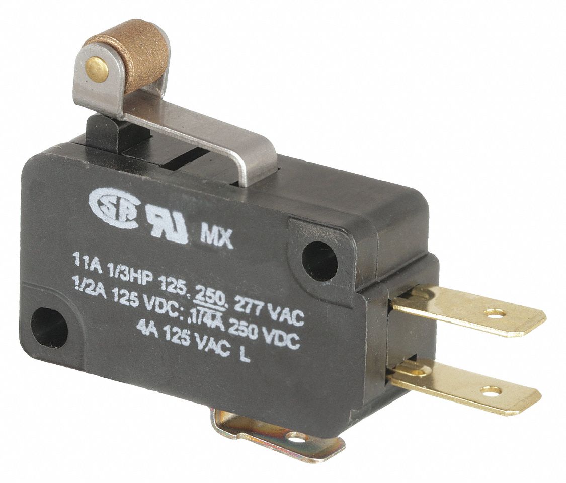 Miniature Snap Action Switch: Roller Lever Actuator, 1NO/1NC, Quick Connect