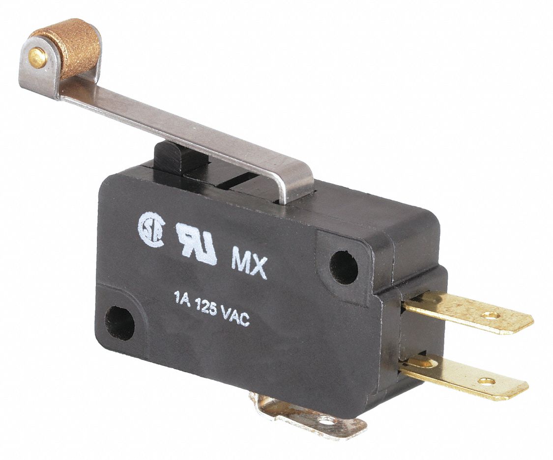 Miniature Snap Action Switch: Roller Lever Actuator, 1NO/1NC, Quick Connect