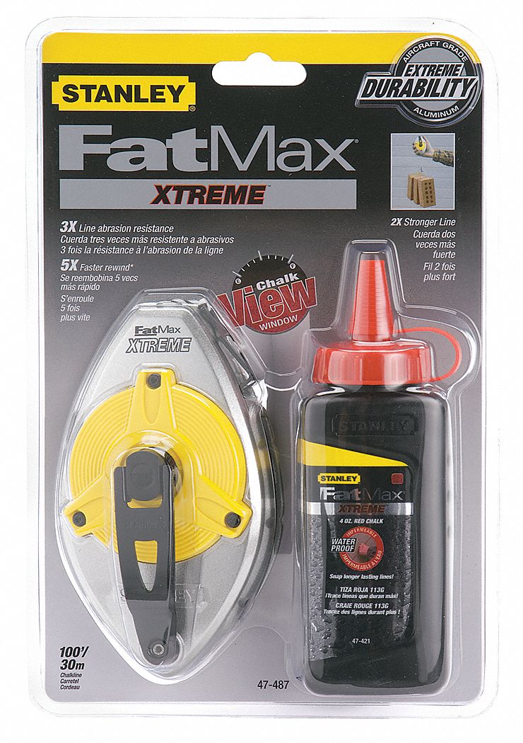 STANLEY Chalk Line Reel, 100 ft, Alum, w/Red Chalk 24A36347487L