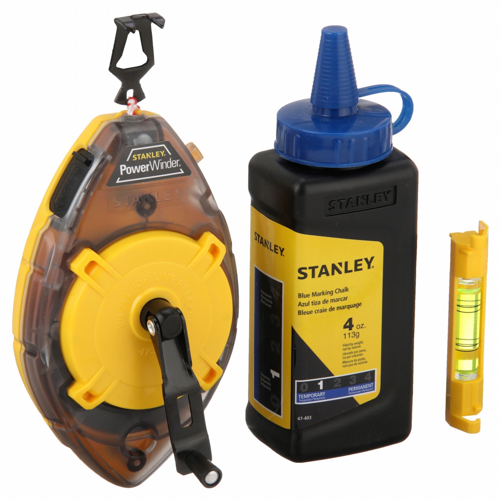 STANLEY POWERWINDER CHALK LINE REEL+PLUMB BOB 3PCS SET 0-47-465