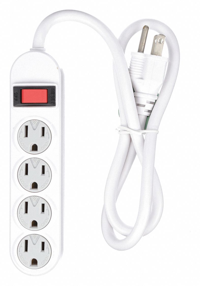 Outlet Strip, Home and Office, Plastic, 4 Total Number of Outlets, 15.0 ...