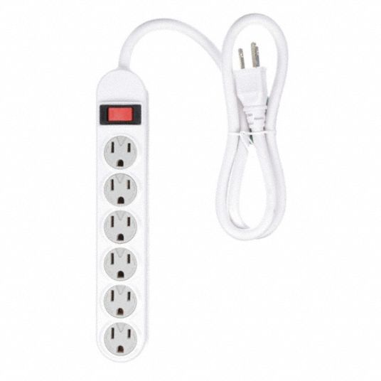 Outlet Strip, Home and Office, Plastic, 6 Total Number of Outlets, 15.0 ...