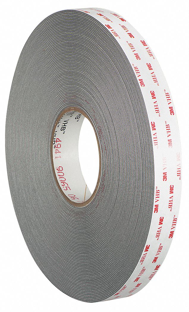 FOAM TAPE, DOUBLE-COATED, GREY, 36 YD X 1/2 IN X 45 MIL, PKG 4