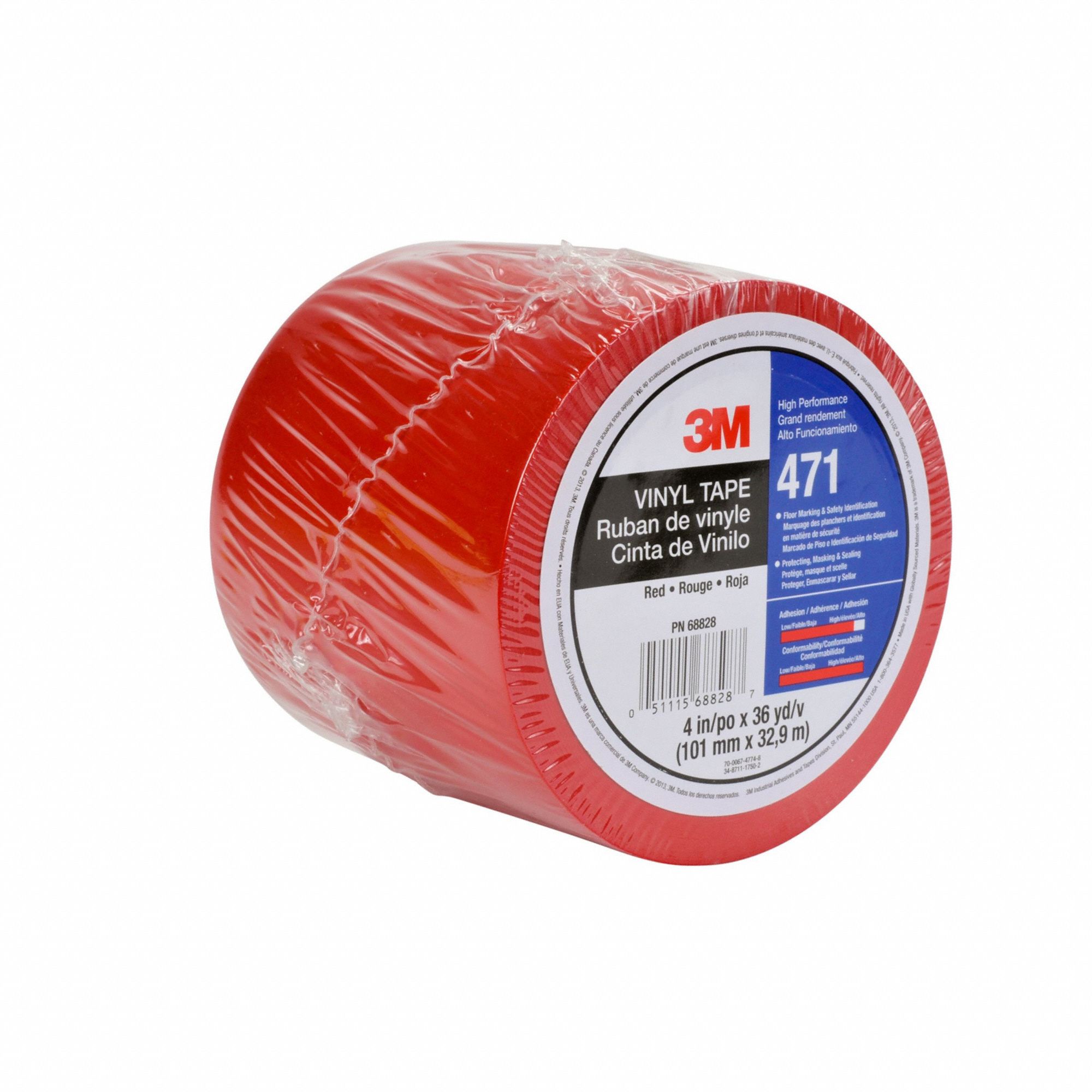 Floor Marking Tape: Gen Purpose, Solid, Red, 4 in x 108 ft, 5.2 mil Tape Thick, 3M™
