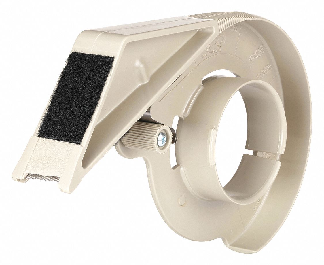 Strapping Tape Dispenser: For 3/4 in Max Tape Wd, For 5 1/2 in Max Tape Roll Dia, Plastic