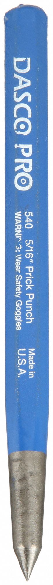 PRICK PUNCH, 3/8 IN TIP SIZE, HEXAGON, 5 IN OVERALL L, 1 1/8 IN TAPER L, PLAIN GRIP, 541