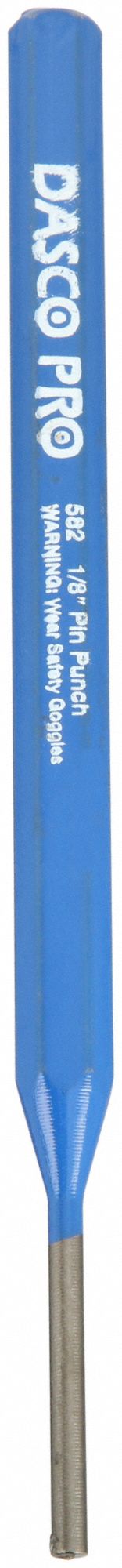 PIN PUNCH, 3/32 IN TIP DIA, 1¼ IN TAPER L, 5½ IN OVERALL L, HEXAGON, STEEL, FLAT, SAE