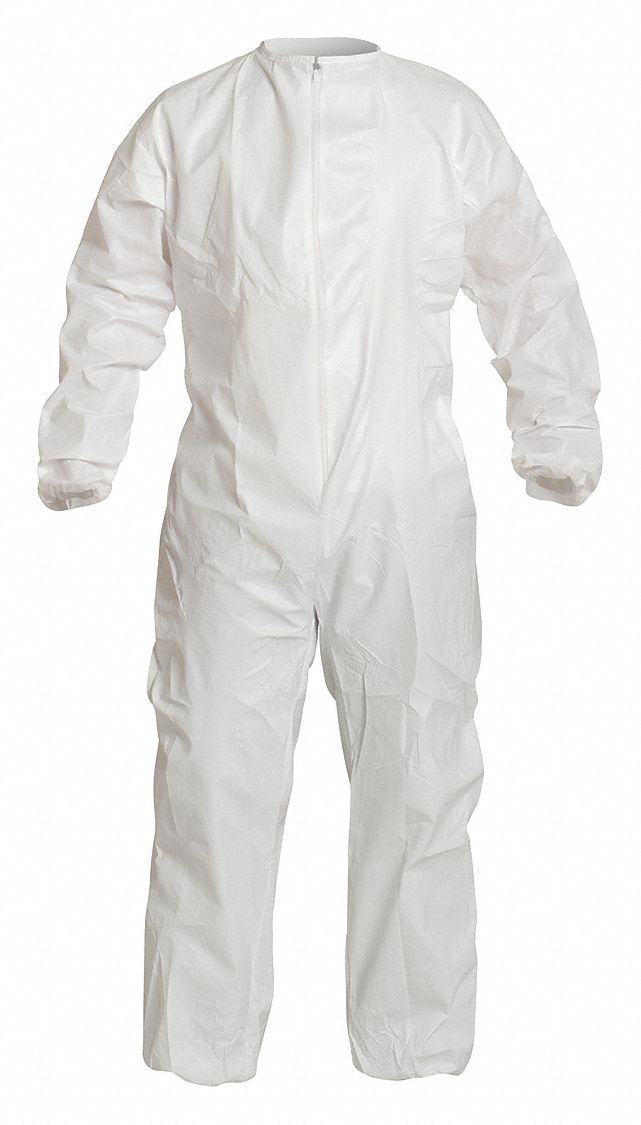 COVERALLS, XL, MICROPOROUS COMPOSITE, SERGED SEAM, ELASTIC CUFFS, WHITE, 25 PK