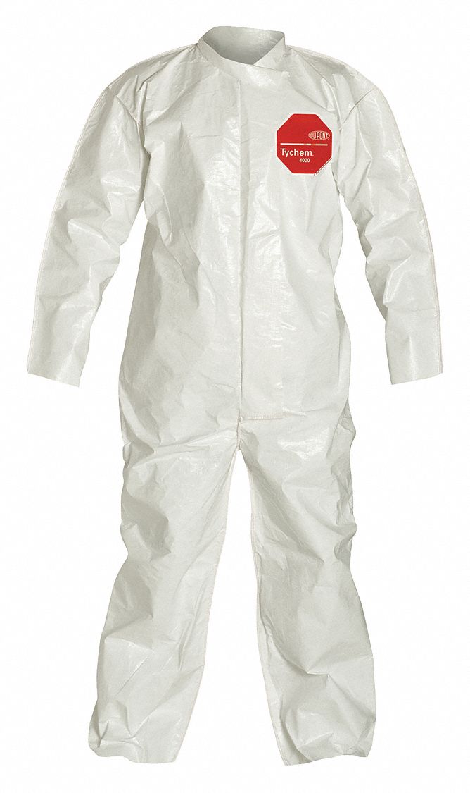 Coveralls: 2XL, Tychem® 4000, Open Wrist, Open Ankle, White, Bound Seam, 12 PK