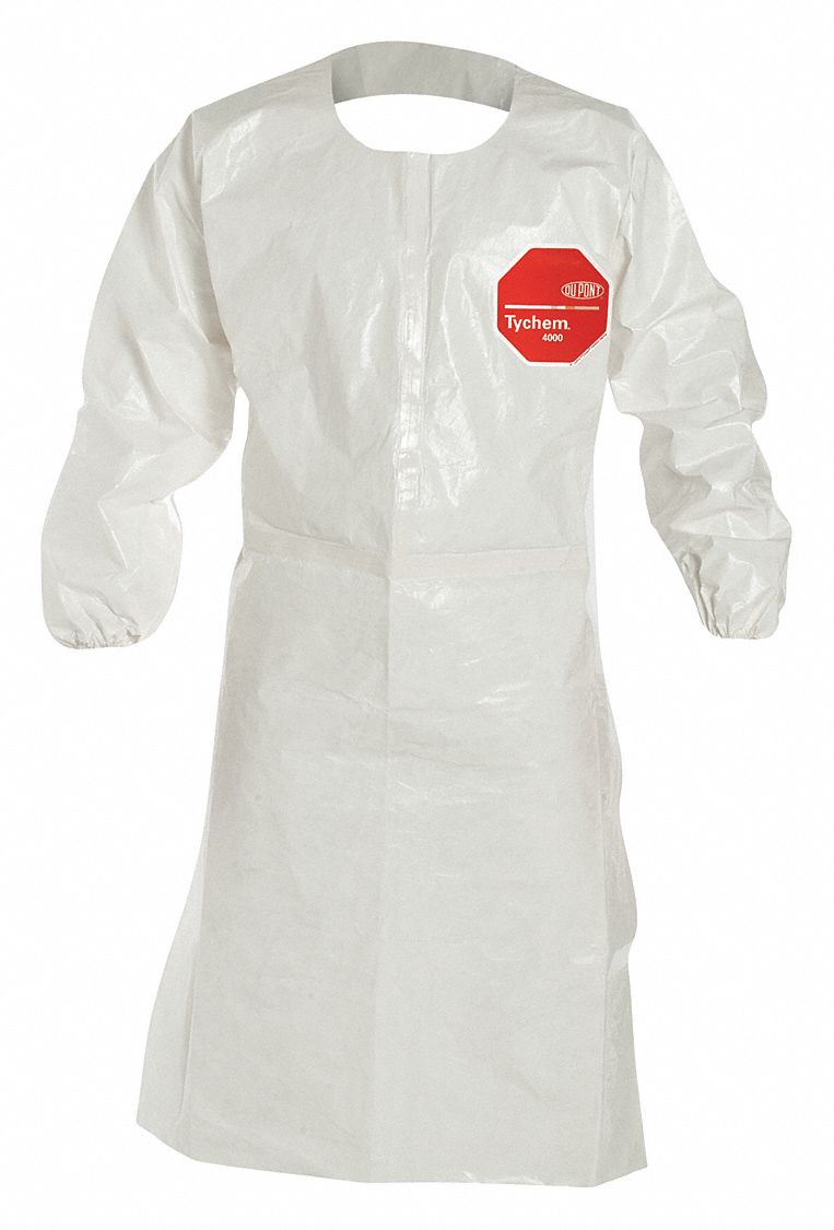 CHEMICAL-RESISTANT SLEEVE APRON, 12 MIL, 44 IN L, TIE, TAPED, SNAP, KNEE, 4XL, 25 PK