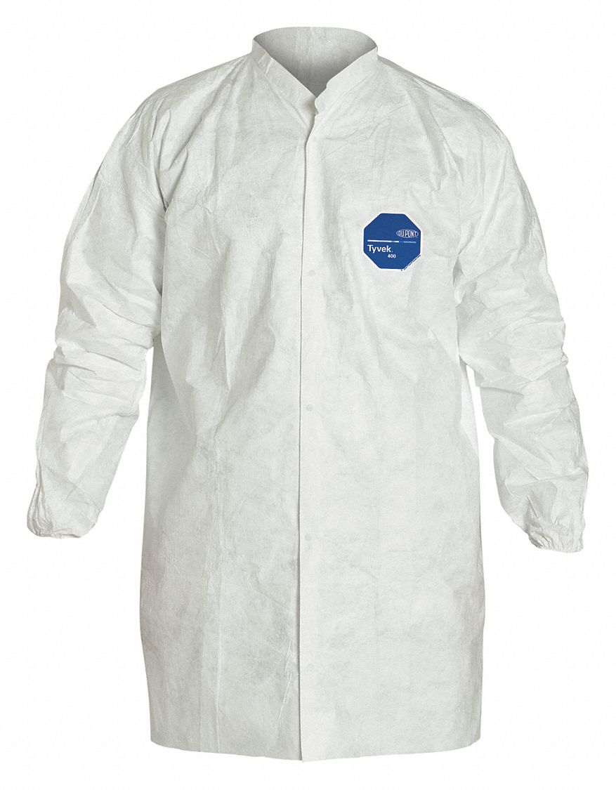 DUPONT Disposable Lab Coat, Cleanroom Class Not Rated, 4XL, White, PK