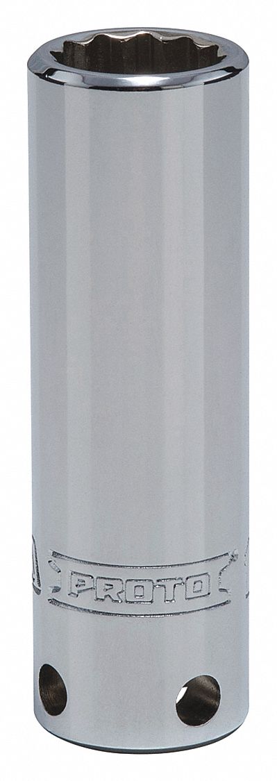 Socket: Metric, 3/8 in Drive Size, 15 mm Socket Size, 12-Point, Deep, Chrome, Tether Ready