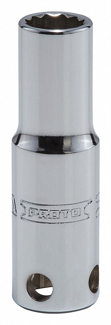 Socket: SAE, 3/8 in Drive Size, 3/8 in Socket Size, 12-Point, Deep, Chrome, Tether Ready