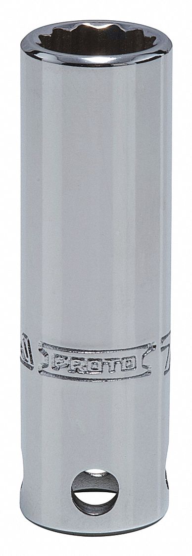 Socket: SAE, 3/8 in Drive Size, 7/16 in Socket Size, 12-Point, Deep, Chrome, Tether Ready