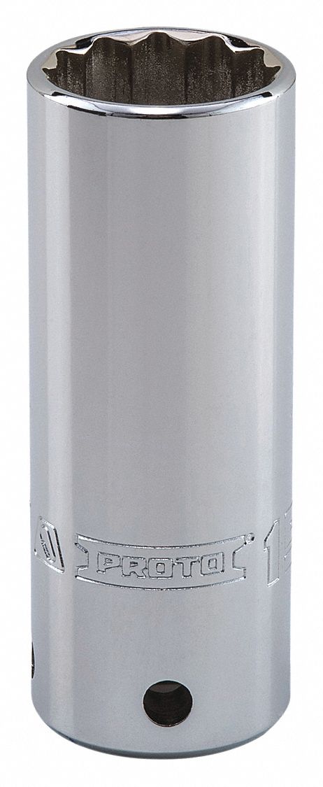 Socket: SAE, 1/2 in Drive Size, 15/16 in Socket Size, 12-Point, Deep, Chrome, Tether Ready